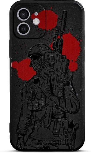 Vista 102 de SIMPLYMDRN Funda delgada para iPhone 12 Pro Max, diseño de guerrero, funda genial para hombres, funda de soldado de combate, delgada y flexible