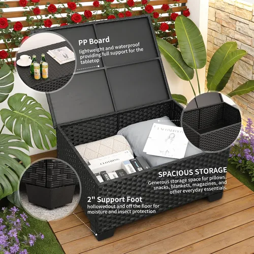 Vista 5 de Juego de muebles de patio, 7 piezas, muebles de exterior, juego de sofás seccionales de patio con mesa de almacenamiento, cojines gris claro