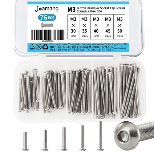 Vista 14 de Tornillos de cabeza de botón M3 x 8 mm, 12 mm, 16 mm, 20 mm, 25 mm, tornillos de cabeza hexagonal, acero inoxidable 304, accionamiento hexagonal