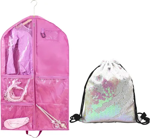 Vista 11 de Bolsa de ropa para disfraces de baile, bolsas de ropa de 40 pulgadas para bailarines para colgar ropa y almacenamiento de viajes, bolsas de recital