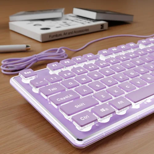 Vista 8 de SEUNKWANG Teclado retroiluminado con cable con teclas de pudín, teclado silencioso de computadora de tamaño completo, retroiluminación azul, fácil