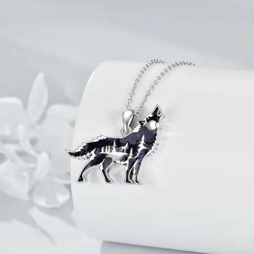 Vista 2 de YFN Collar de lobodragón de plata de ley con colgante de lobo para mujeres y hombres
