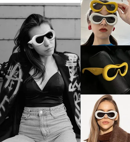 Vista 2 de FIRAZIO 6 lentes de sol inflados lindos para mujeres y hombres, ovalados, de gran tamaño, Y2K, lentes de sol de una pieza, marco grueso futurista