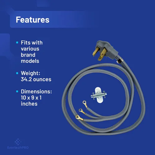 Vista 4 de Cable de alimentación de secadora de 3 clavijas de 6 pies con clasificación de 30 amperios, conector de cable de alimentación universal