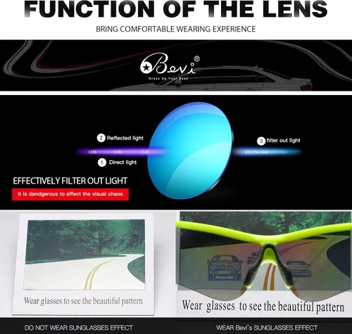 Vista 4 de Bevi Gafas de sol deportivas polarizadas para hombres y mujeres béisbol correr ciclismo golf tr90 marco duradero y ultraligero