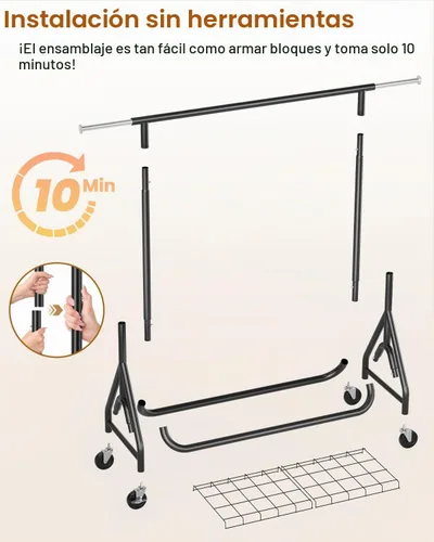 Vista 5 de Perchero de Ropa Resistente, Perchero de Ropa de Metal con Capacidad de 450 Libras, Percheros Rodantes para Colgar Ropa con Ruedas Bloqueables Negro