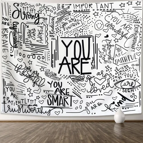 Vista 10 de KJHL Quote You Are - Tapiz de pared en blanco y negro inspiracional para aula, tapices infantiles para colgar en la pared, afirmaciones