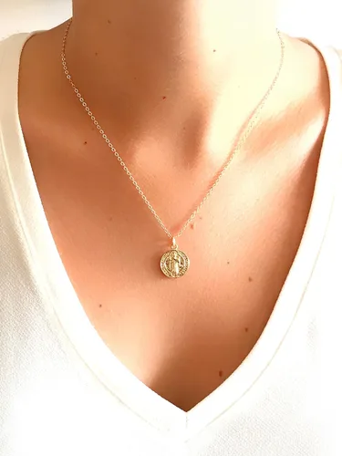 Vista 6 de Medalla de San Benito chapado en oro de 18 quilates collar 18 pulgadas joyería de protección