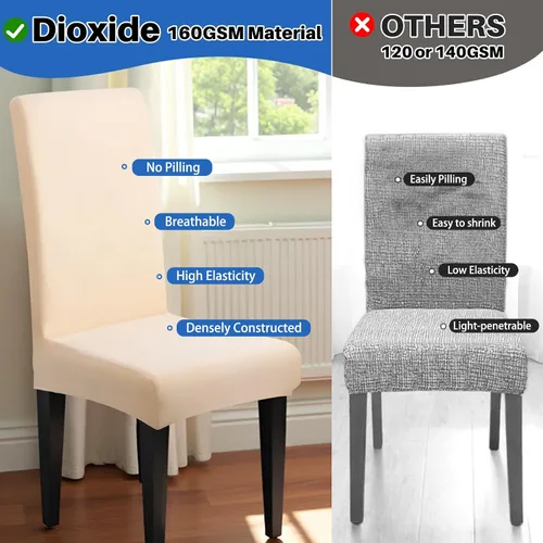 Vista 6 de Dioxide Fundas de Silla de Alto Estirar para Sillas de Comedor, Juego de Fundas de Silla de Comedor Lavables de 4, Fundas de Asiento de Silla