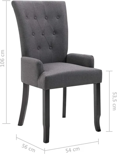 Vista 2 de Silla de comedor de tela gris oscuro con reposabrazos, marco de madera de roble, silla de acento moderna para cocina, comedor, muebles de granja