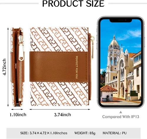 Vista 4 de OIDERY Cartera pequeña con tarjetero para mujer, billetera compacta plegable con ventana de identificación, cartera para mujer con cremallera