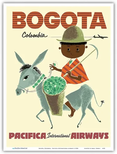 Vista 9 de Sokoloff c.1950s - Bogotá Colombia - Pacifica International Airways - Andes Boy with Colombian Emeralds - Póster vintage de viaje de aerolínea por