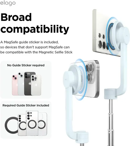 Vista 2 de elago Trípode magnético para selfie stick para iPhone y Galaxy Compatible con MagSafe, fuerte magnetismo, portátil, ligero, extensible [azul claro]
