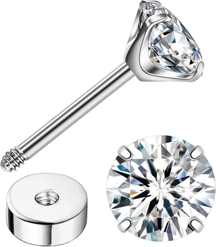 Vista 18 de Enticera G23 Aretes de Titanio 5A+Circonita Cúbica Aretes de Botón con Parte Trasera Plana Aretes Hipoalergénicos de Oro 14K Aretes 2-5MM