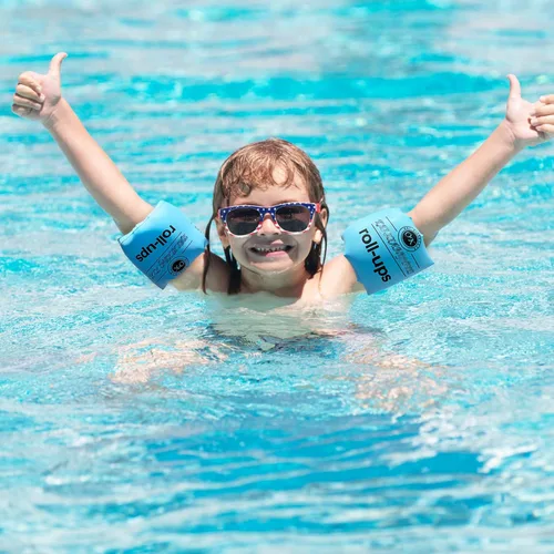 Vista 4 de Flotadores inflables de brazo para niños pequeños, alas de agua inflables para niños, bandas flotantes de brazo azules para natación para niños