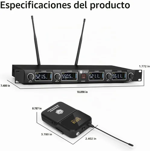 Vista 6 de W IN-MIX Sistema de micrófono inalámbrico UHF de 4 canales con auriculares