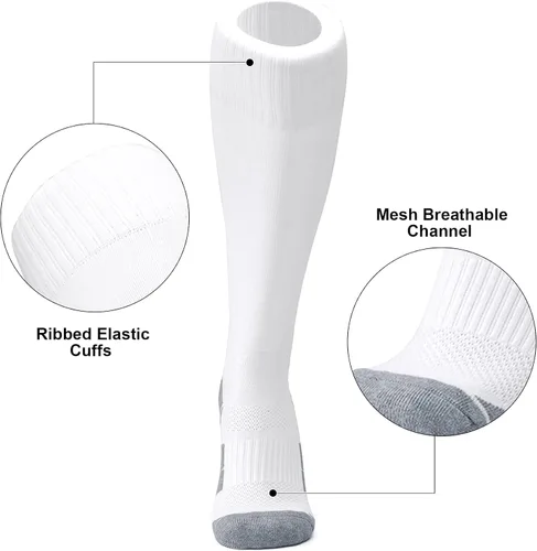 Vista 3 de Zando Paquete de 13 calcetines de fútbol hasta la rodilla para mujeres y hombres, calcetines de béisbol y sóftbol para jóvenes y adultos, calcetines