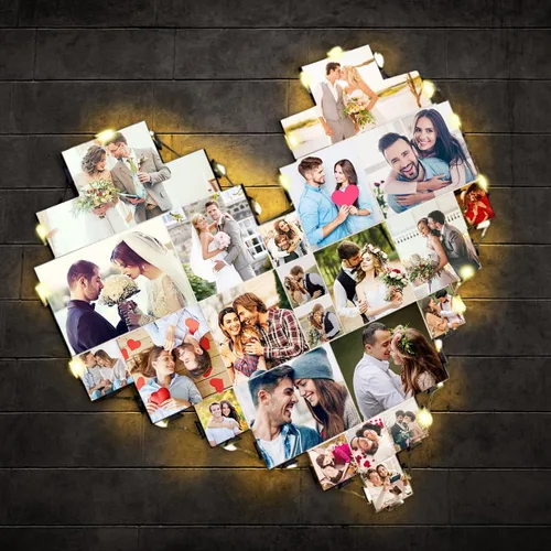 Vista 2 de Alice - Lámpara de fotos personalizada con forma de corazón grabada con 15 fotos para el día de la madre, regalo para la nueva mamá o madre