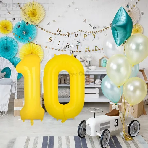 Vista 8 de Globos grandes de papel de aluminio amarillo número 0 de 40 pulgadas, helio grande Mylar Zero globo para decoración de fiesta de cumpleaños
