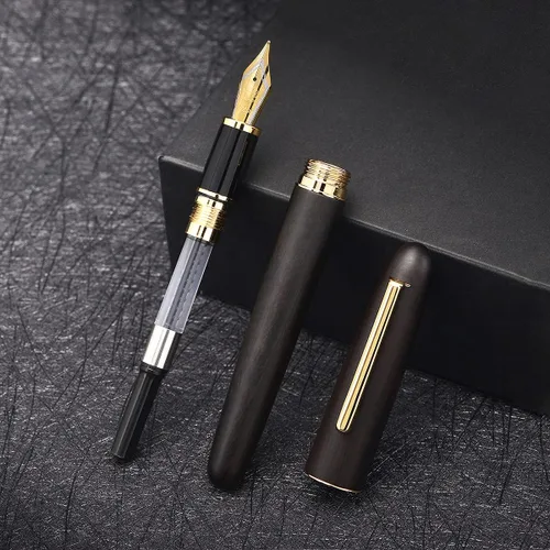 Vista 5 de Jinhao 9036 - Pluma estilográfica de madera natural hecha a mano, punta extrafina, ébano