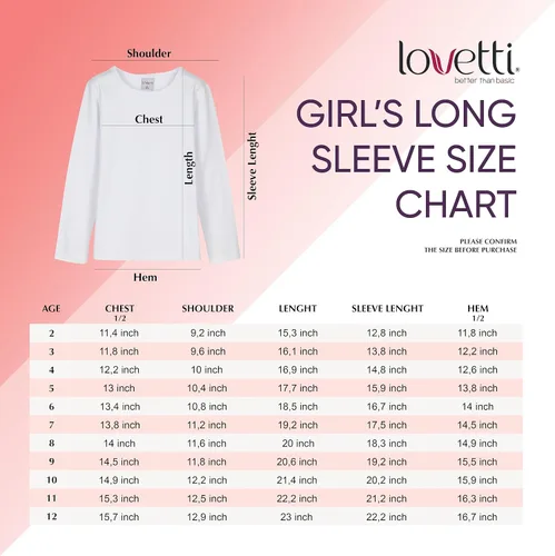 Vista 6 de Lovetti Camisas básicas de manga larga para niñas, de algodón turco, cuello redondo, ropa de moda