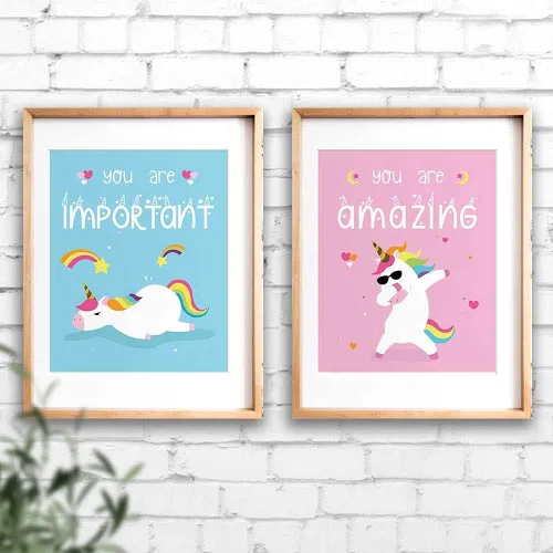 Vista 3 de IIILUYOT Juego de póster inspirador de unicornio, paquete de 4 (8 x 10 pulgadas), decoración de habitación de niñas, arte de pared para dormitorio