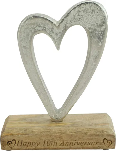 Vista 4 de Decoración rústica del corazón del metal del 10º aniversario - Decoración independiente de aluminio y madera (hssanni-10)