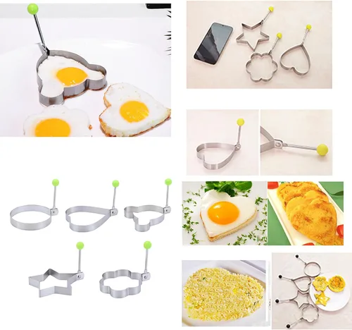 Vista 8 de 10 moldes para huevos, moldeador de huevos, anillo de huevo para freír huevos de acero inoxidable antiadherente para panqueques con asa, molde