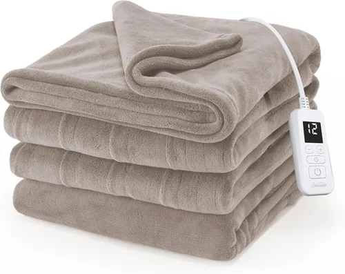 Vista 18 de Sunbeam Manta eléctrica de microfelpa calefactada Royal Luxe, 12 ajustes de calor, apagado automático de 12 horas, calentamiento rápido, cálida