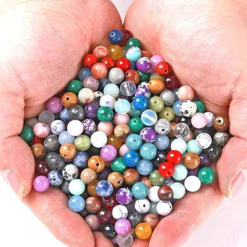 Vista 3 de 100 cuentas de piedra multicolor natural de 0.236 pulgadas (0.236 in), cuentas espaciadoras sueltas redondas para hacer pulseras, collares, aretes