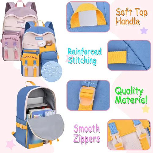 Vista 5 de ACEIOT Mochila para niñas, mochila Kawaii para niños con lonchera y estuche para lápices, mochilas escolares para niñas, Mochilas Escolares