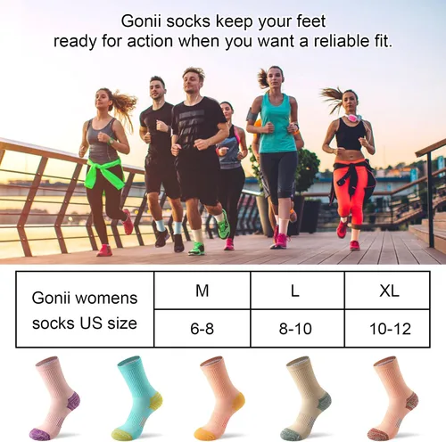 Vista 6 de Gonii Crew Socks Women Hiking Running Athletic Cushioned Compression Socks 5-6 Pairs