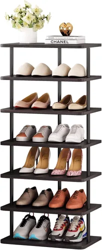 Vista 10 de SORCEDAS Estante vertical para zapatos de 5 niveles, organizador de almacenamiento de zapatos de madera para ahorrar espacio, estante estrecho