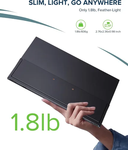 Vista 5 de Monitor portátil con pantalla táctil con batería de 8000 mAh, 15.6 pulgadas, 125% sRGB ultra delgado de 10 puntos, monitor de pantalla táctil USB-C