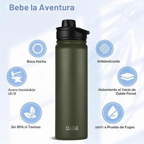 Vista 2 de HASLE OUTFITTERS Botella de agua aislada de 22 onzas, botella de agua de acero inoxidable de doble pared de boca ancha con tapa de popote y tapa