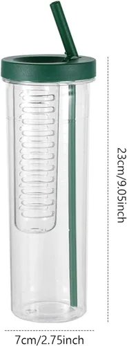 Vista 5 de Botella de agua con infusor de frutas, infusor a prueba de fugas, botella de agua transparente de 27.1 fl oz con popote para frutas, café helado, té