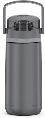 Vista 2 de THERMOS FUNTAINER - Botella de acero inoxidable con popote abatible, aislada al vacío, para niños, 14 onzas, color gris