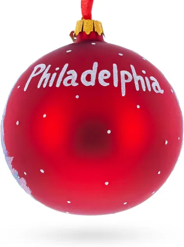 Vista 2 de Philadelphia, Pennsylvania - Adorno navideño de bola de cristal de 4 pulgadas Hand Painted in Ukraine, German Glass, Italian Paints, Hanging