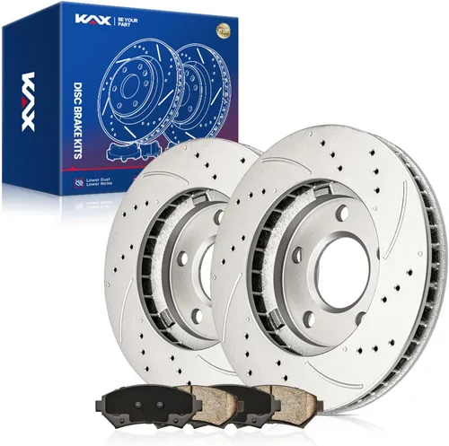 Vista 66 de Kit de freno delantero KAX, rotores de freno ranurados y con hendiduras, pastillas de freno cerámicas Compatible con Honda Accord 1990 1991 1992