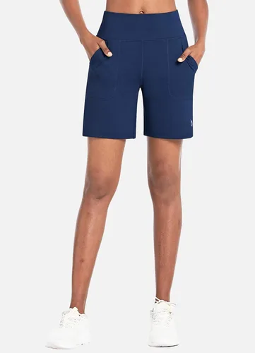 Vista 7 de BALEAF - Bermudas de correr para mujer, shorts largos deportivos de cintura alta con bolsillos