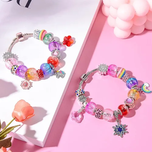 Vista 3 de 120 Piezas de Cuentas Europeas Surtidas para Manualidades Agujero Grande Cuentas Espaciadoras Lampwork Cuentas Europeas Coloridas para Collar Flor