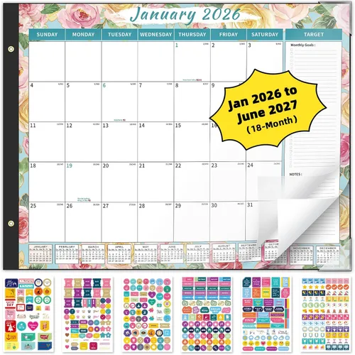 Vista 15 de Ospelelf Bule Calendario 2026-2027 - Agenda mensual grande de 22 x 17 pulgadas, calendario de escritorio de 18 meses para personas mayores, oficina