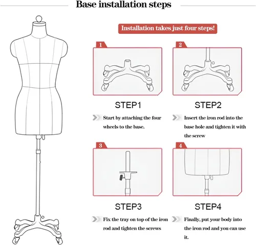Vista 8 de Maniquí de costura ajustable con ruedas – Altura ajustable Forma S Modelo 80, pantalla de sastre estable y móvil para diseñadores y creadores de moda