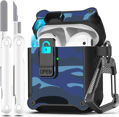 Vista 83 de R-fun Funda de carga compatible con AirPods de 2ª generación 2019, 1ª generación 2016, protección completa contra caídas, tapa desplegable
