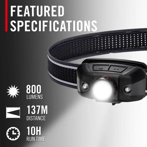 Vista 2 de Coast FLX40R - Linterna frontal LED con batería recargable incorporada de 800 lúmenes con lente de enfoque giratorio ultra correa