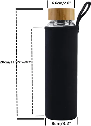 Vista 2 de sunkey Botella de agua de vidrio de 32 onzas de boca ancha con funda de bambú, botella de agua motivacional con marcador de tiempo, reutilizable