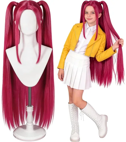Vista 8 de Peluca negra con moño y flequillo para niños, peluca de cosplay de Negro oscuro
