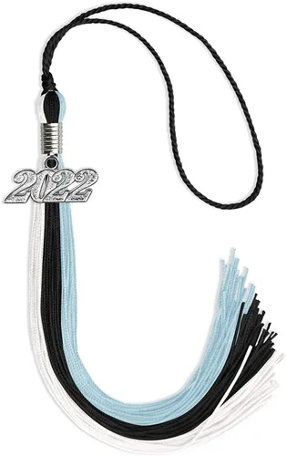 Vista 8 de Endea Graduation Borla de triple color con gota de fecha plateada (negro/dorado/granate, 2020)
