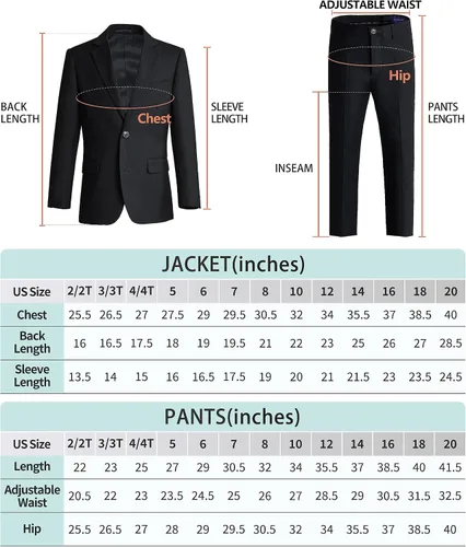 Vista 5 de PLAVICT Trajes de niño de 5 piezas, cintura ajustable, conjunto formal para niños