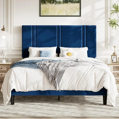 Vista 19 de Allewie Twin Platform Bed Frame with Velvet Upholstered Headboard